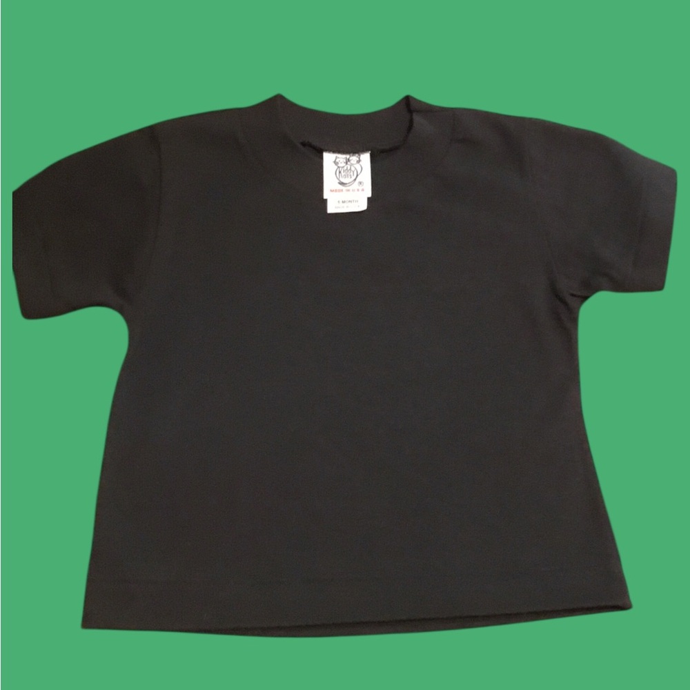 Classic Black Kids T‑Shirt by Kitty Kats. Made in USA. 100% Cotton. Size 6 mo.